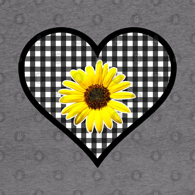 Black and White Gingham Heart with Yellow Daisy by bumblefuzzies